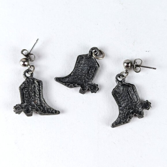 Silver-Tone Cowboy Boot Pendant & Earrings Set - Picture 3 of 3